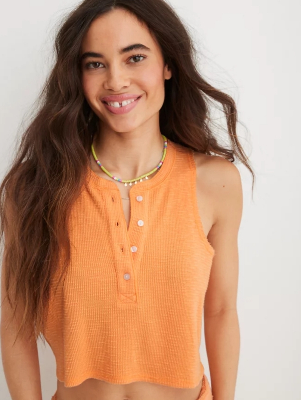 Aerie Sunspun Waffle Cropped Tank Top